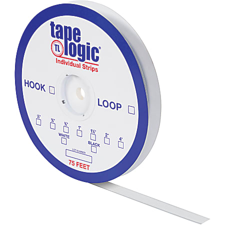 Tape Logic® Sticky Back Hook Strips, 5/8" x 75', White, Pack of 1