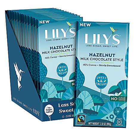 Lily's Hazelnut 40% Chocolate Bars, 2.8 Oz, Pack Of 12 Bars