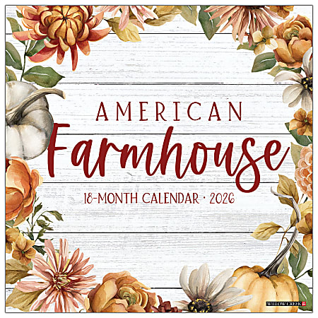 2026 Willow Creek Press Art & Design Monthly Wall Calendar, 12" x 12", American Farmhouse, January To December, 49815
