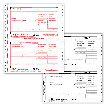 ComplyRight™ W-2 Tax Forms, 8-Part, 2-Up, Employee Combination Set, Continuous, 9" x 11", Pack Of 100 Forms