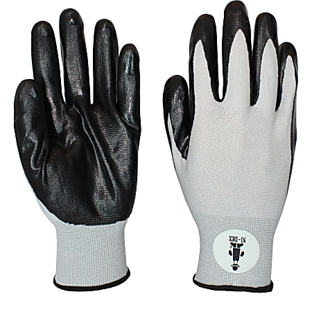 Safety Zone Black/Gray Coated Knit Gloves - Nitrile Coating - Large Size - Black, Gray - Knitted - For Industrial