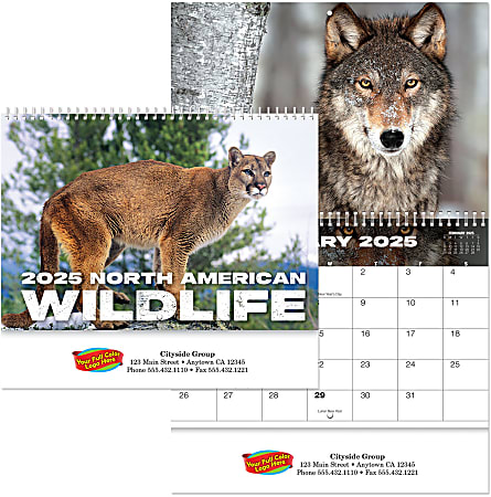 Custom Full-Color Spiral 13-Month Wall Calendar, 11" x 9-1/2", North America Wildlife, December 2021 To December 2022