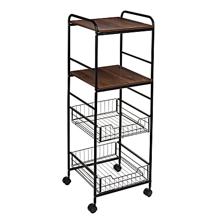 Honey Can Do 4-Tier Rolling Cart, 36” x 16”, Taupe