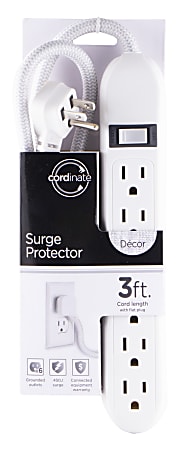 Cordinate 6-Outlet Surge Protector, 3' Cord, Gray/White, 41638