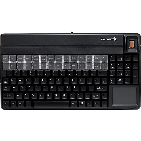 CHERRY SPOS (Small Point of Sale) Biometric Touchpad Keyboard - 106 Keys - QWERTY Layout - 28 Relegendable Keys - Fingerprint Sensor - USB - Black