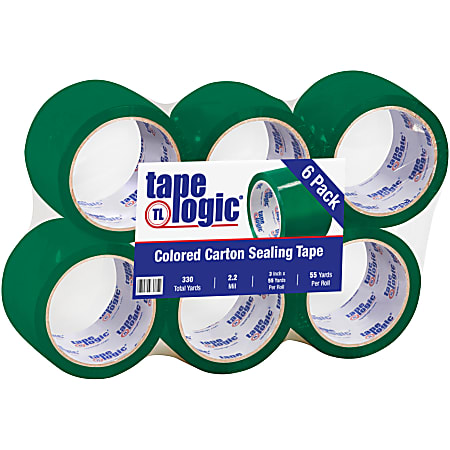 Tape Logic® Carton-Sealing Tape, 3" Core, 3" x 55 Yd., Green, Pack Of 6