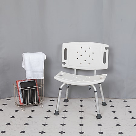 Flash Furniture Hercules Adjustable Bath And Shower Chair With Extra-Wide Back, 33-1/4"H x 19"W x 20-3/4"D, White