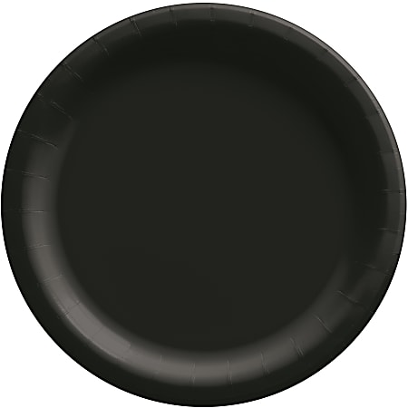 Amscan Round Paper Plates, Jet Black, 10”, 50 Plates Per Pack, Case Of 2 Packs