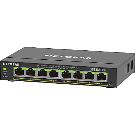 Netgear 8-Port Gigabit Ethernet PoE+ Smart Managed Plus Switch - 8 Ports - Manageable - 2 Layer Supported - GS308EPP100NAS