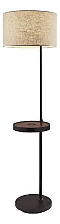 Adesso® Oliver Wireless Charging Shelf Floor Lamp, 63-1/2"H, Beige Shade/Black Base