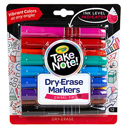 Crayola Take Note! Dry Erase Markers, Chisel Tip, 12 Count