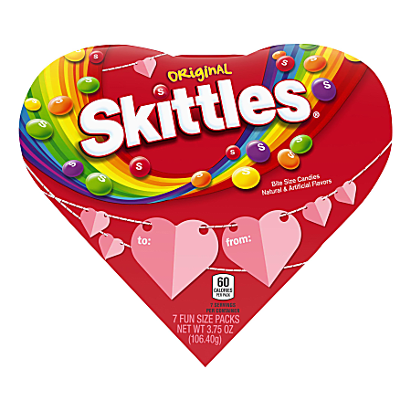 Skittles Original Valentine's Candy Heart Box, 3.75 Oz, Box Of 7 Fun-Size Packs