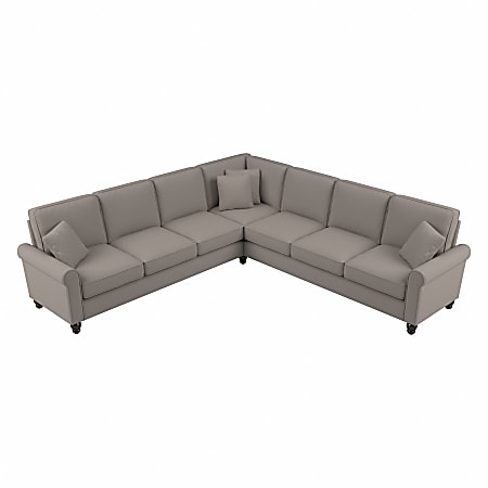 Bush® Furniture Hudson 111"W L-Shaped Sectional Couch, Beige Herringbone Fabric, Standard Delivery