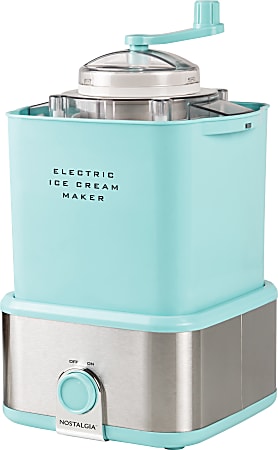 Nostalgia Electrics 2-Qt Electric Ice Cream Maker With Candy Crusher,  Aqua/Stainless Steel