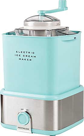 Nostalgia Electrics 2-Qt Electric Ice Cream Maker With Candy Crusher, Aqua/Stainless Steel