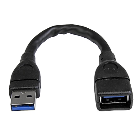 StarTech.com 6in Black USB 3.0 Extension Adapter Cable A to A - M/F - 6" USB Data Transfer Cable for Flash Drive, Notebook, Desktop Computer - First End: 1 x Type A Male USB - Second End: 1 x Type A Female USB - Extension Cable - Shielding