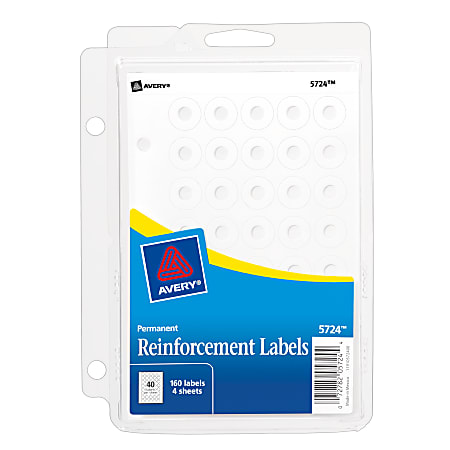 Avery® Reinforcements, With Binder Clip, White, Pack Of 160