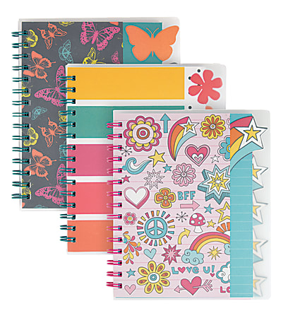 Office Depot® Brand Die-Cut Divider Notebook, 6" x 8", College Ruled, 200 Pages (100 Sheets), Assorted Designs