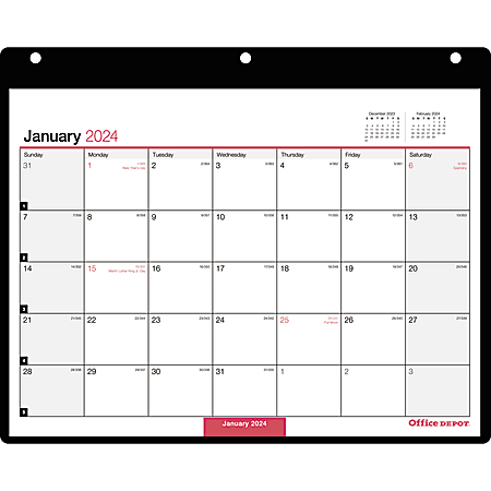 2024 Office Depot Brand Monthly Desk Wall Calendar 11 x 8 White January