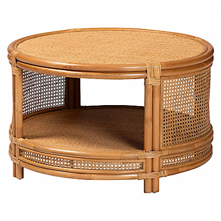 bali & pari Louis Modern Bohemian Rattan Round Coffee Table, 19"H x 30"W x 30"D, Natural Brown