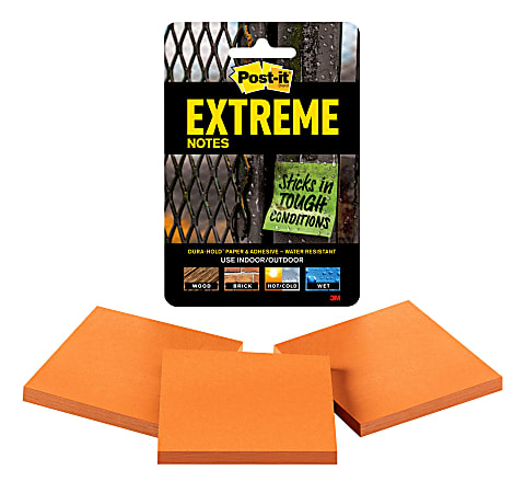 Post-it® Notes Extreme Notes, 35 Total Notes, Pack Of 3 Pads, 3" x 3", Orange, Pack Of 3 Pads, 45 Notes Per Pad