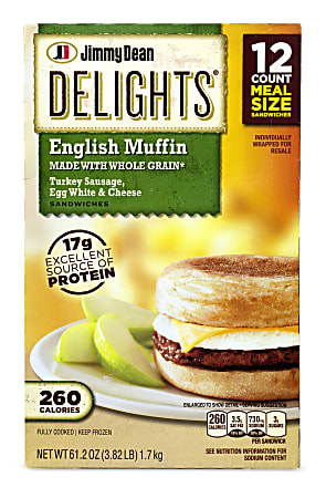 Jimmy Dean Delights Turkey Sausage, Egg White & Cheese English Muffins, 61.12 Oz, Box Of 12 English Muffins