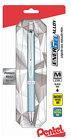 Pentel EnerGel Alloy RT Gel Pen, Medium Point, 0.7 mm, Turquoise Barrel, Black Ink