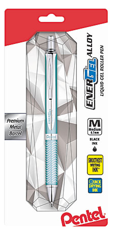 Pentel EnerGel Alloy RT Gel Pen, Medium Point, 0.7 mm, Turquoise Barrel, Black Ink