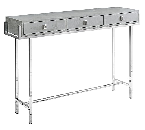 Monarch Specialties Hall Console Accent Table With 3 Drawers, Rectangular, Gray Cement/Chrome