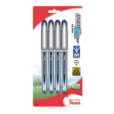 Pentel® EnerGel™ NV Rollerball Pens, Medium Point, 0.7 mm, Blue Ink, Pack Of 4
