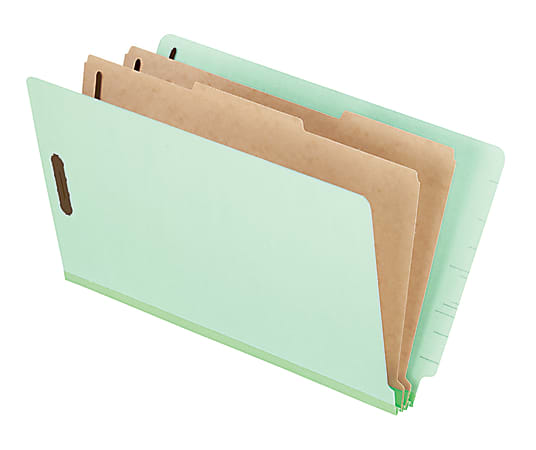 Pendaflex® Pressboard Classification Folders, 2-1/2" Expansion, 2 Dividers, 8 1/2" x 14", Legal, Light Green, Box of 1