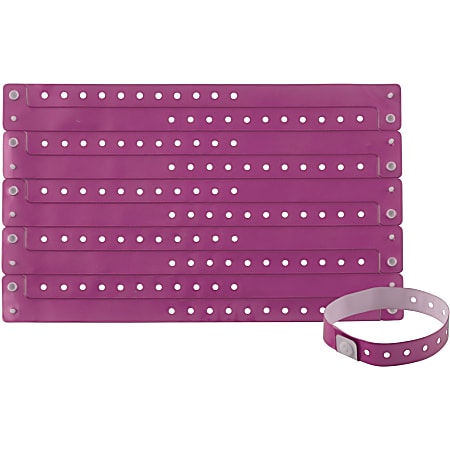 Advantus Colored Vinyl Wristbands - 100 / Pack - Yes - 0" Height x 0.6" Width x 9.8" Length - Purple - Vinyl