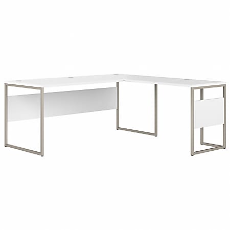 Bush Business Furniture Hybrid 72"W L-Shaped Corner Desk Table With Metal Legs, White, Standard Delivery