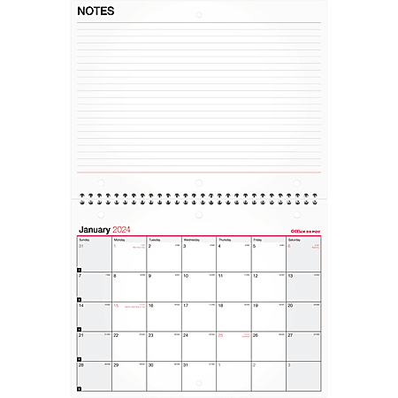 2024 Office Depot® Brand Monthly Desk Wall Calendar, 11" x 8-1/2", White, January to December 2024 , OD301528