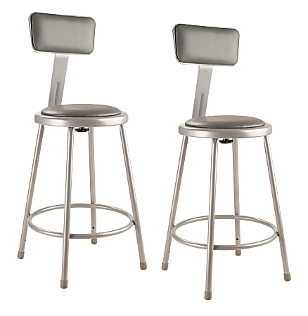 National Public Seating 6400 Series Vinyl-Padded Science Stools With Backrests, 24"H Seat, Gray, Pack Of 2 Stools