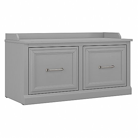 Bush Furniture Woodland 40"W Shoe Storage Bench With Doors, Cape Cod Gray, Standard Delivery