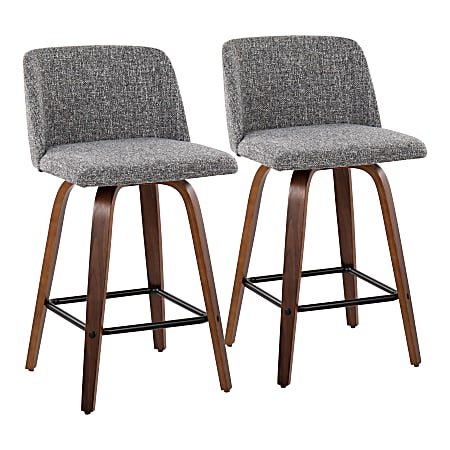 LumiSource Toriano Mid-Century Modern Counter Stools, Black/Gray Noise, Set Of 2 Stools