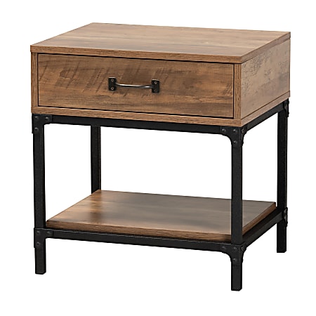 Baxton Studio Norwood Modern Industrial End Table, 20-1/8”H x 18-15/16”W x 15-5/8”D, Walnut Brown