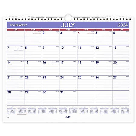 2024-2025 AT-A-GLANCE® Academic Medium Monthly Wall Calendar, 15" x 12", Red/Blue, July to June