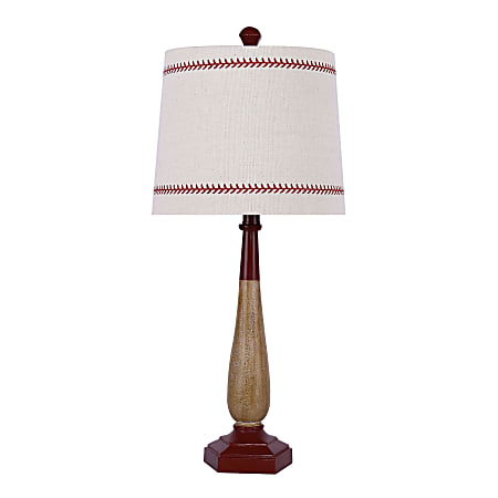 LumiSource Baseball Contemporary Table Lamps, 25-1/2”H, Oatmeal & Red Shade/Red Base, Set Of 2 Lamps