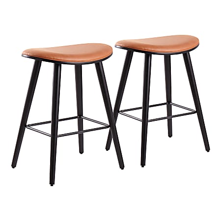 LumiSource Saddle Counter Stools, Black/Camel, Set Of 2 Stools