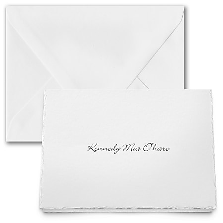Custom Premium Stationery Folded Note Cards, 5-1/2" x 4-1/4", Simply Feather Deckle, White, Box Of 25 Cards