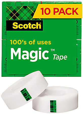 Scotch Magic Tape, Invisible, 3/4 in x 1000 in, 10 Tape Rolls, Clear, Home Office and School Supplies
