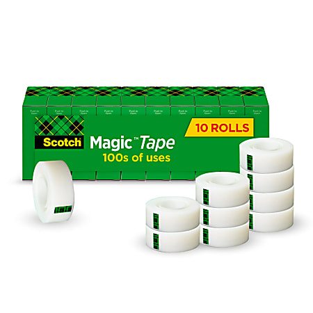 Scotch Magic Tape, Invisible, 3/4 in x 1000 in, 10 Tape Rolls, Clear, Home Office and School Supplies