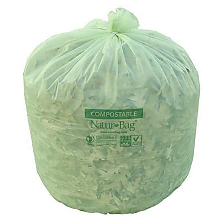 Natur Bag Compostable Trash Liners, 30 Gallons, Green, 25 Bags Per Roll, Case Of 8 Rolls