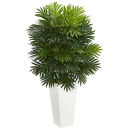 Nearly Natural Areca Palm 40" Artificial Plant With Tower Planter, Green/White
