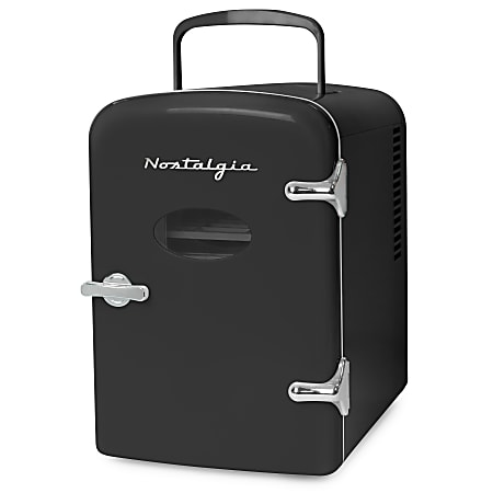 Nostalgia Electrics Retro 6-Can 0.14 Cu Ft Personal Cooling And Heating Refrigerator With Carry Handle, Black