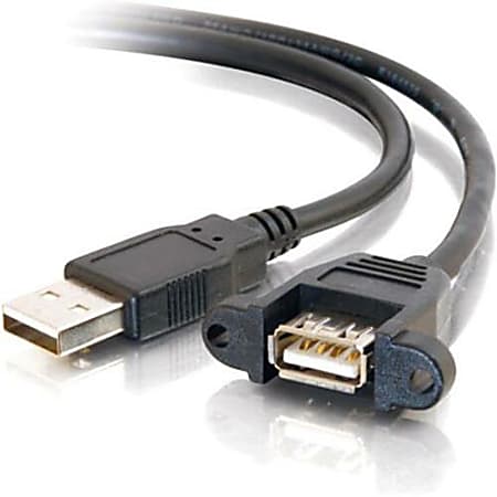 C2G 2ft Panel-Mount USB 2.0 A Male to A Female Cable - Type A Male USB - Type A Female USB - 2ft - Black