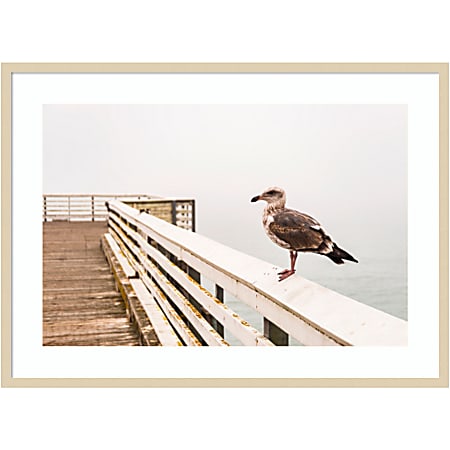 Amanti Art Sea Gull On Wharf by Alison Jones Wood Framed Wall Art Print, 41”W x 30”H, Natural