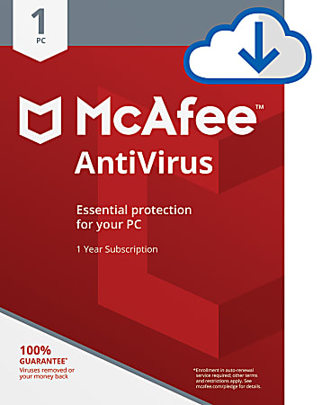 McAfee® AntiVirus, For 1 PC, Antivirus Internet Security Software, 1-Yr Sub, Download (Windows)
